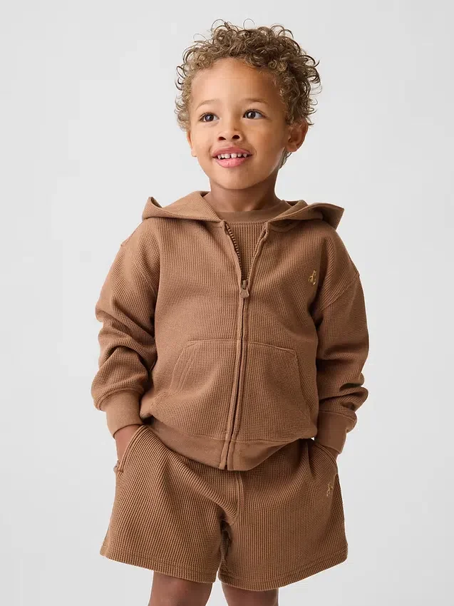 Hoodie med dragkedja i våffelstickat för Baby & Småbarn