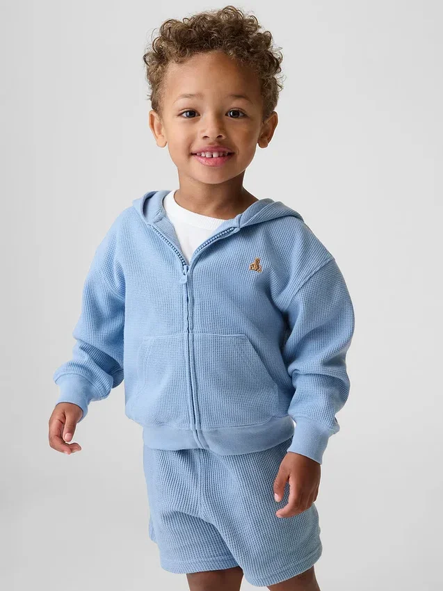 Hoodie med dragkedja i våffelstickat för Baby & Småbarn