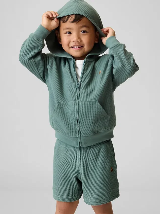 Hoodie med dragkedja i våffelstickat för Baby & Småbarn