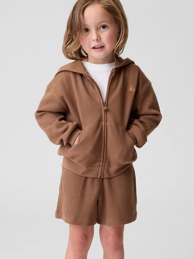 Hoodie med dragkedja i våffelstickat för Baby & Småbarn
