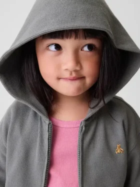 Hoodie med dragkedja i våffelstickat för Baby & Småbarn