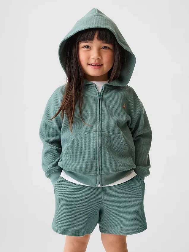 Hoodie med dragkedja i våffelstickat för Baby & Småbarn