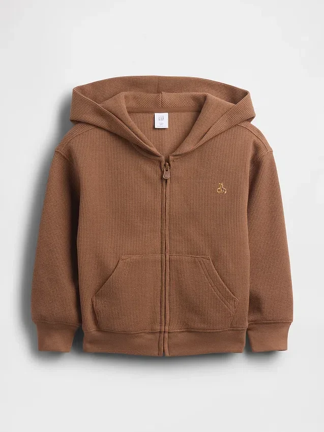 Hoodie med dragkedja i våffelstickat för Baby & Småbarn