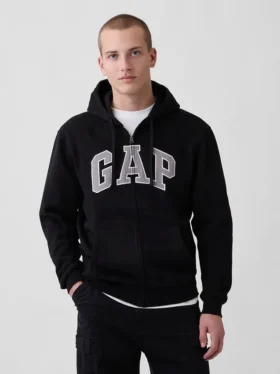 Hoodie med dragkedja och Vintagesoft Arch Logo för vuxna