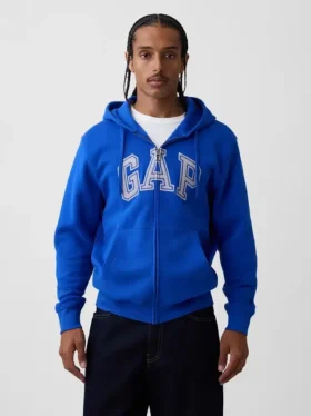 Hoodie med dragkedja och Vintagesoft Arch Logo för vuxna