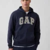 Hoodie med dragkedja och Vintagesoft Arch Logo för vuxna