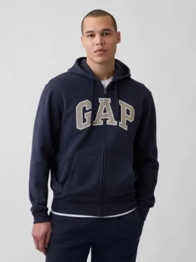 Hoodie med dragkedja och Vintagesoft Arch Logo för vuxna