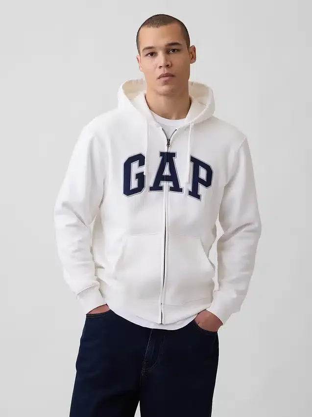 Hoodie med dragkedja och Vintagesoft Arch Logo för vuxna