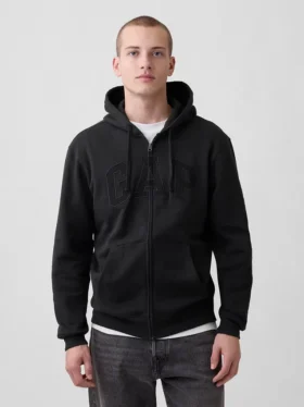 Hoodie med dragkedja och Vintagesoft Arch Logo för vuxna
