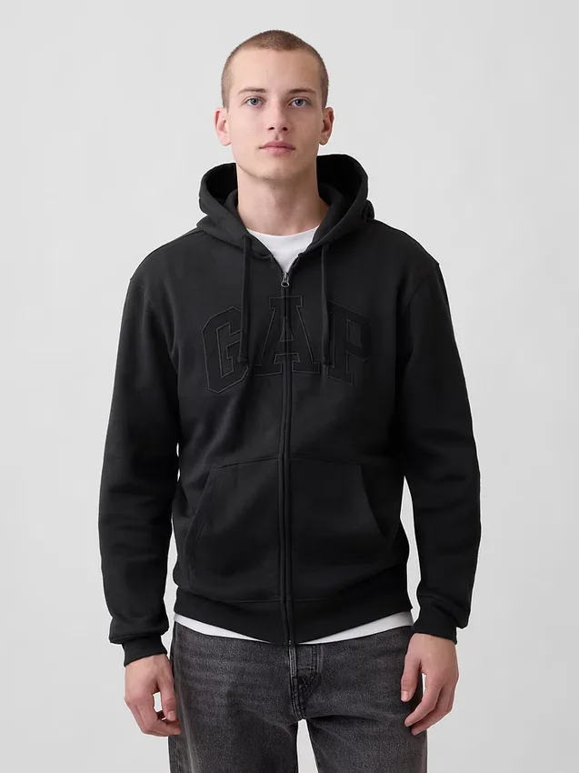 Hoodie med dragkedja och Vintagesoft Arch Logo för vuxna