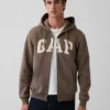 Hoodie med dragkedja och Vintagesoft Arch Logo för vuxna