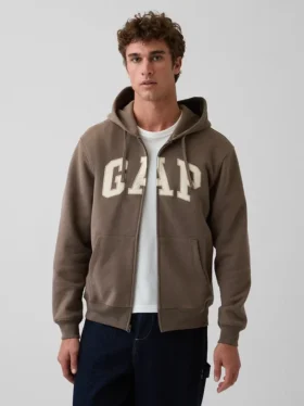 Hoodie med dragkedja och Vintagesoft Arch Logo för vuxna