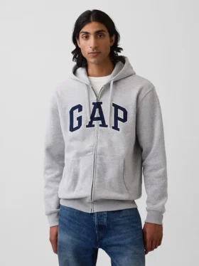 Hoodie med dragkedja och Vintagesoft Arch Logo för vuxna
