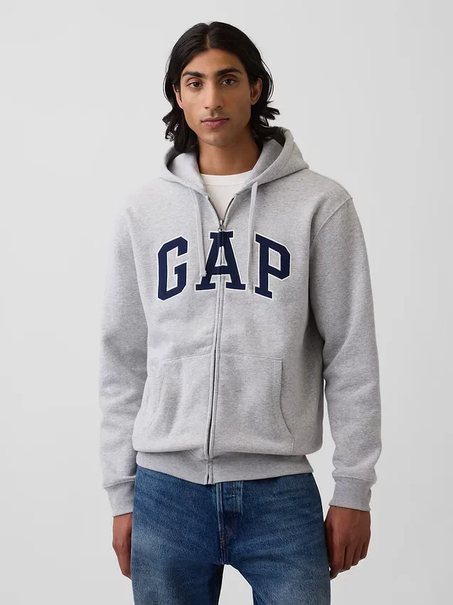 Hoodie med dragkedja och Vintagesoft Arch Logo för vuxna