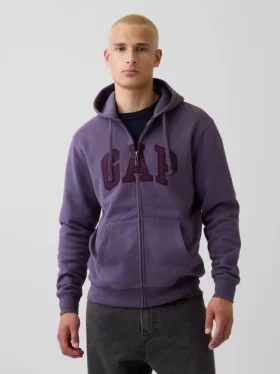 Hoodie med dragkedja och Vintagesoft Arch Logo för vuxna