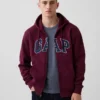 Hoodie med dragkedja och Vintagesoft Arch Logo för vuxna