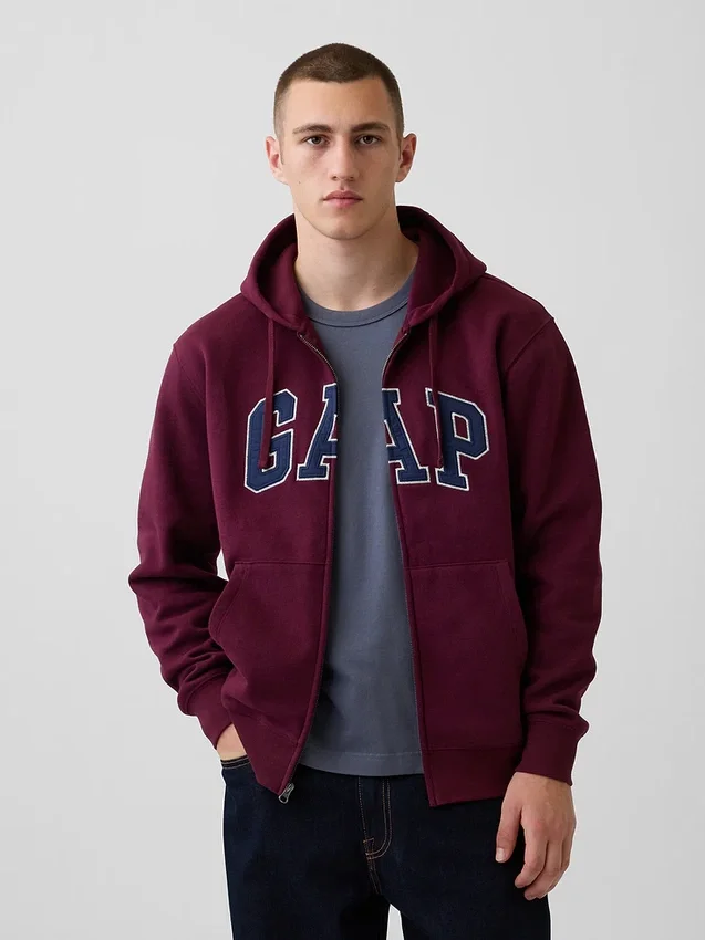 Hoodie med dragkedja och Vintagesoft Arch Logo för vuxna