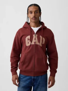 Hoodie med dragkedja och Vintagesoft Arch Logo för vuxna