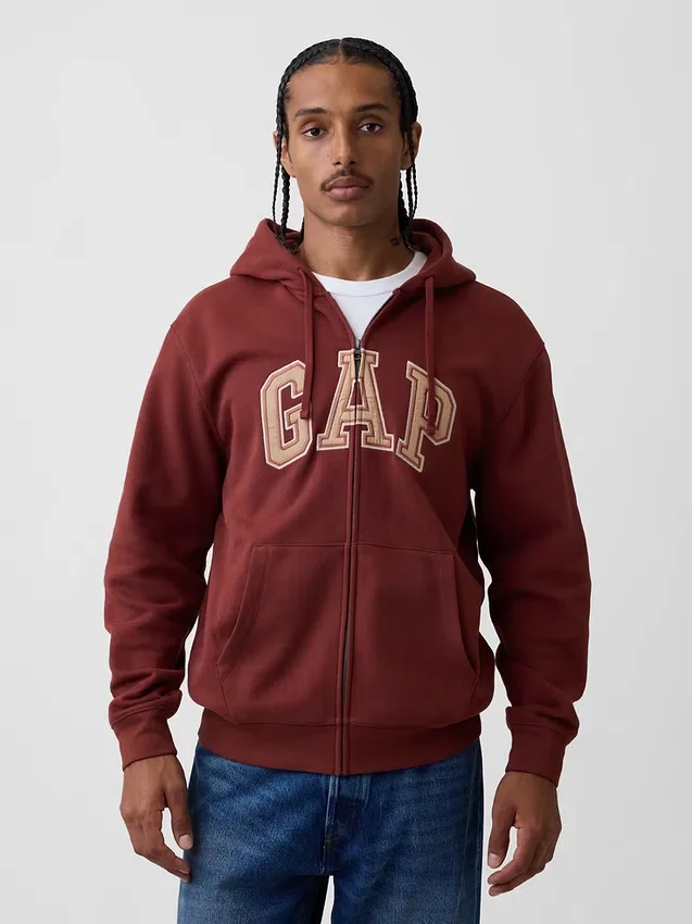 Hoodie med dragkedja och Vintagesoft Arch Logo för vuxna