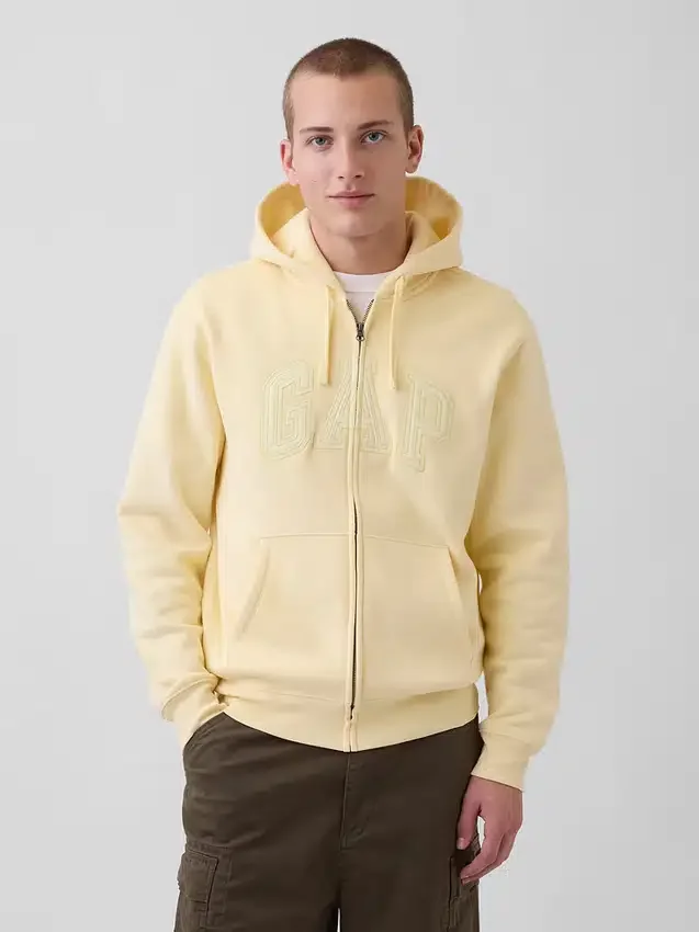 Hoodie med dragkedja och Vintagesoft Arch Logo för vuxna