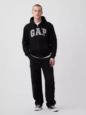Hoodie med dragkedja och Vintagesoft Arch Logo för vuxna