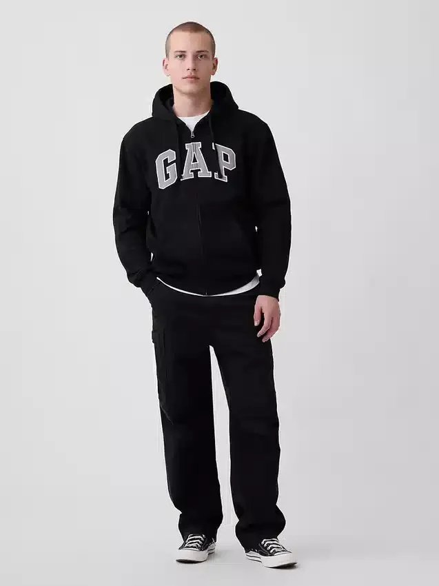 Hoodie med dragkedja och Vintagesoft Arch Logo för vuxna