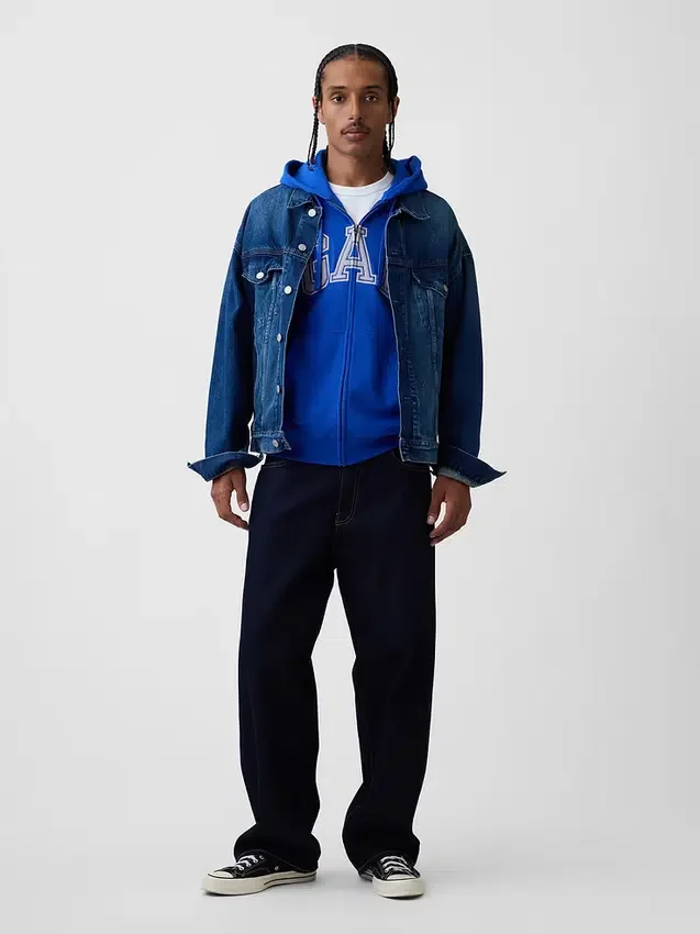 Hoodie med dragkedja och Vintagesoft Arch Logo för vuxna