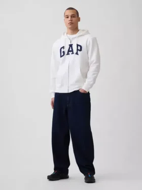 Hoodie med dragkedja och Vintagesoft Arch Logo för vuxna