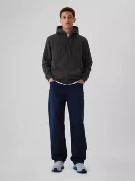Hoodie med dragkedja och Vintagesoft Arch Logo för vuxna