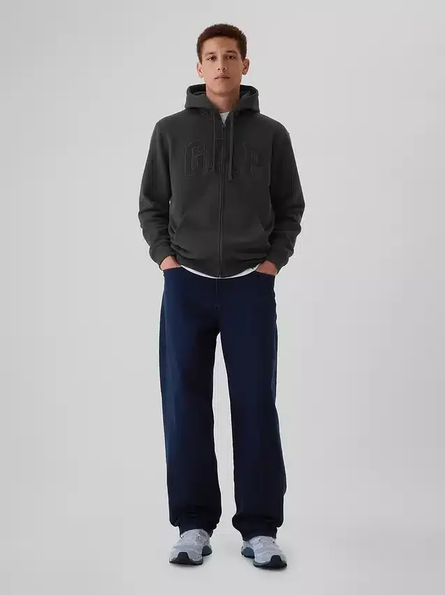 Hoodie med dragkedja och Vintagesoft Arch Logo för vuxna