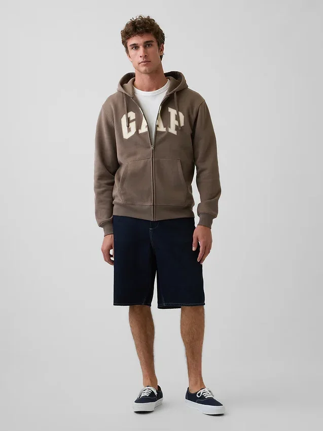 Hoodie med dragkedja och Vintagesoft Arch Logo för vuxna