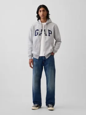 Hoodie med dragkedja och Vintagesoft Arch Logo för vuxna
