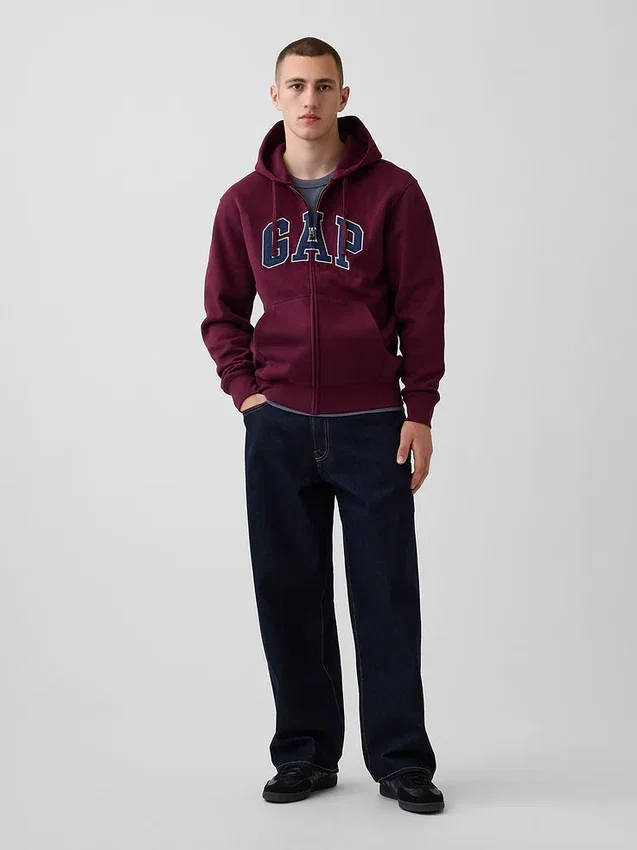 Hoodie med dragkedja och Vintagesoft Arch Logo för vuxna