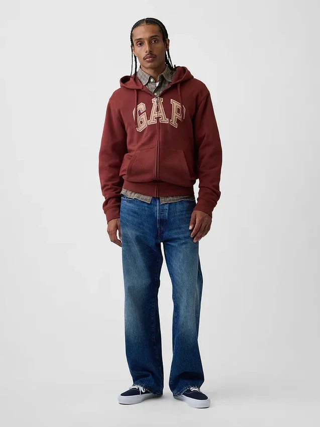 Hoodie med dragkedja och Vintagesoft Arch Logo för vuxna
