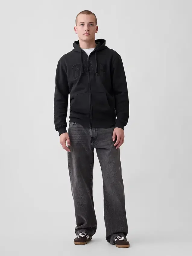 Hoodie med dragkedja och Vintagesoft Arch Logo för vuxna
