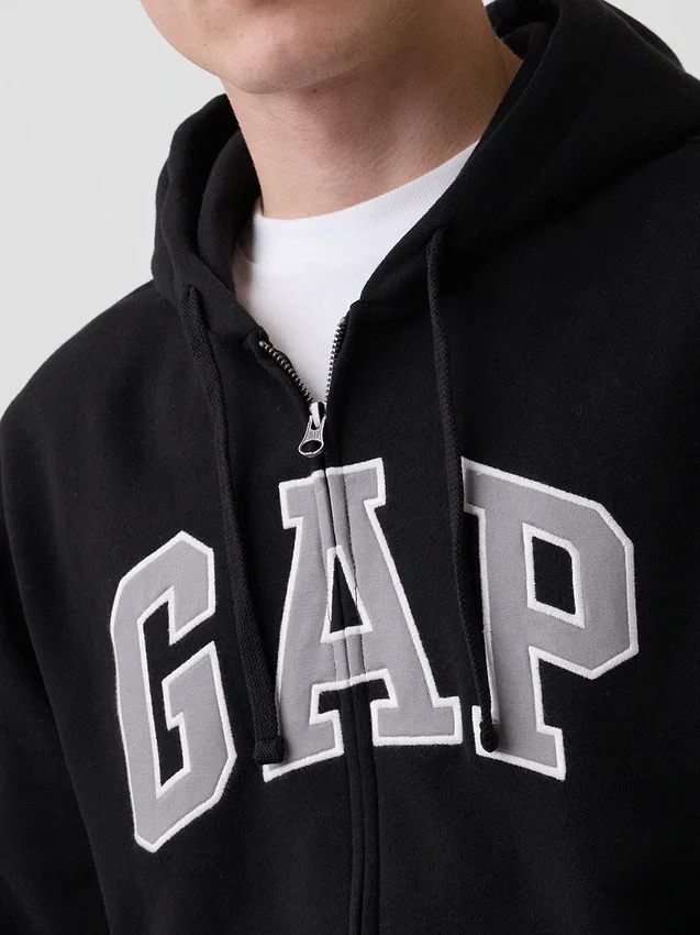 Hoodie med dragkedja och Vintagesoft Arch Logo för vuxna
