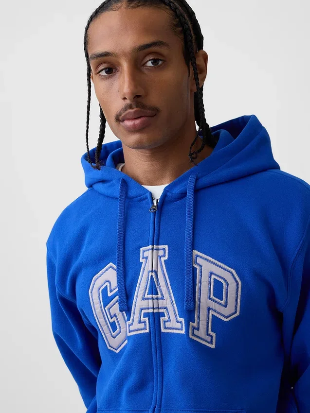 Hoodie med dragkedja och Vintagesoft Arch Logo för vuxna