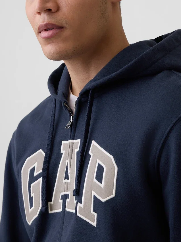 Hoodie med dragkedja och Vintagesoft Arch Logo för vuxna