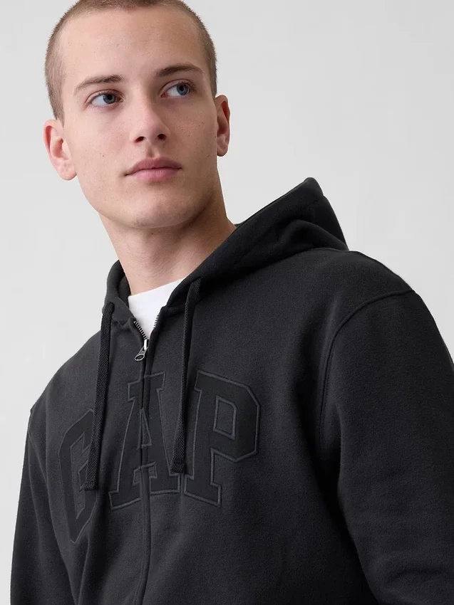 Hoodie med dragkedja och Vintagesoft Arch Logo för vuxna