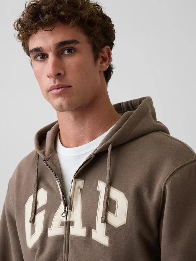 Hoodie med dragkedja och Vintagesoft Arch Logo för vuxna