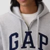 Hoodie med dragkedja och Vintagesoft Arch Logo för vuxna