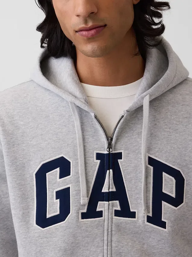 Hoodie med dragkedja och Vintagesoft Arch Logo för vuxna