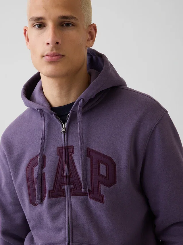 Hoodie med dragkedja och Vintagesoft Arch Logo för vuxna