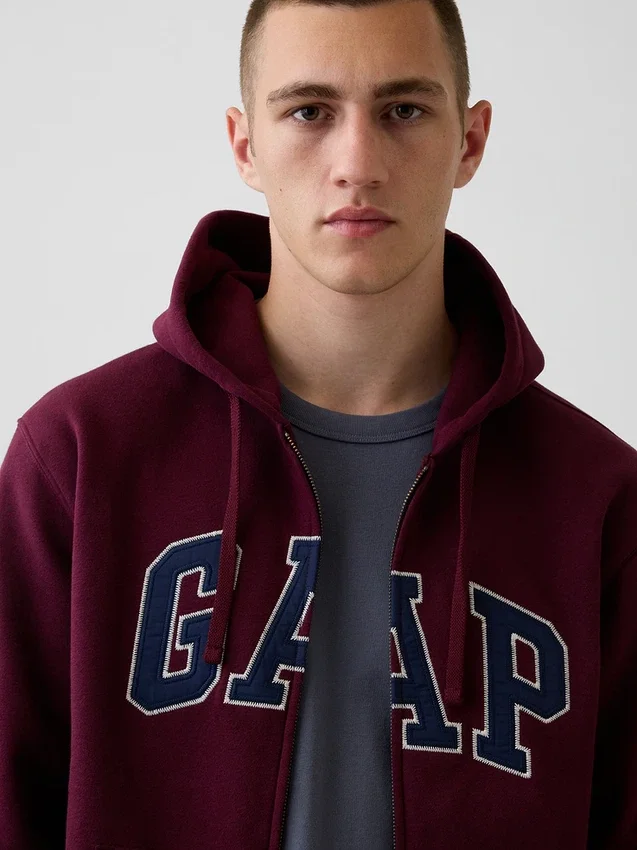 Hoodie med dragkedja och Vintagesoft Arch Logo för vuxna