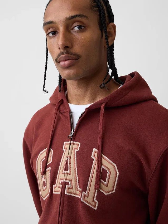 Hoodie med dragkedja och Vintagesoft Arch Logo för vuxna