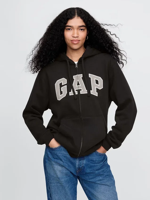 Hoodie med dragkedja och Vintagesoft Arch Logo för vuxna