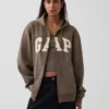 Hoodie med dragkedja och Vintagesoft Arch Logo för vuxna