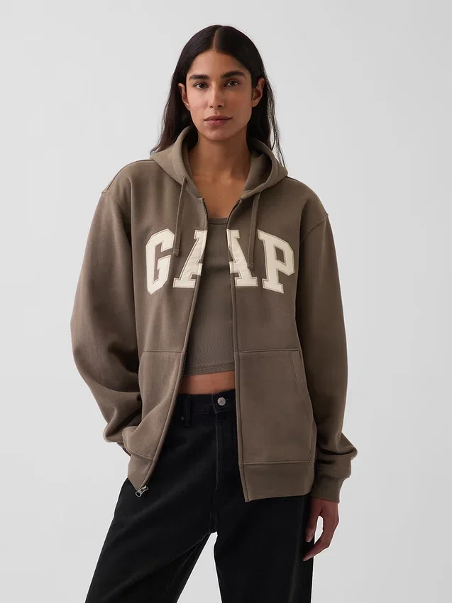 Hoodie med dragkedja och Vintagesoft Arch Logo för vuxna