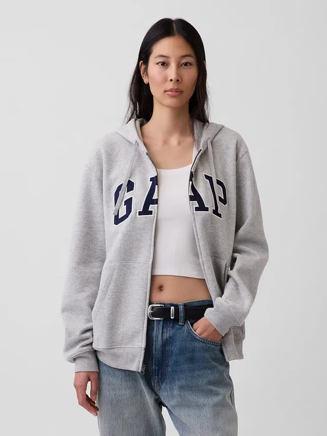 Hoodie med dragkedja och Vintagesoft Arch Logo för vuxna