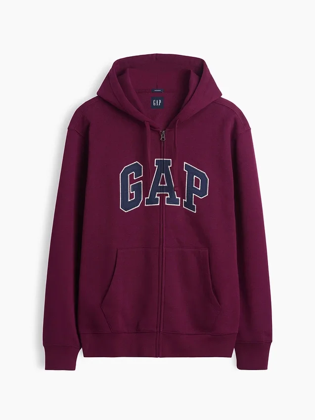 Hoodie med dragkedja och Vintagesoft Arch Logo för vuxna
